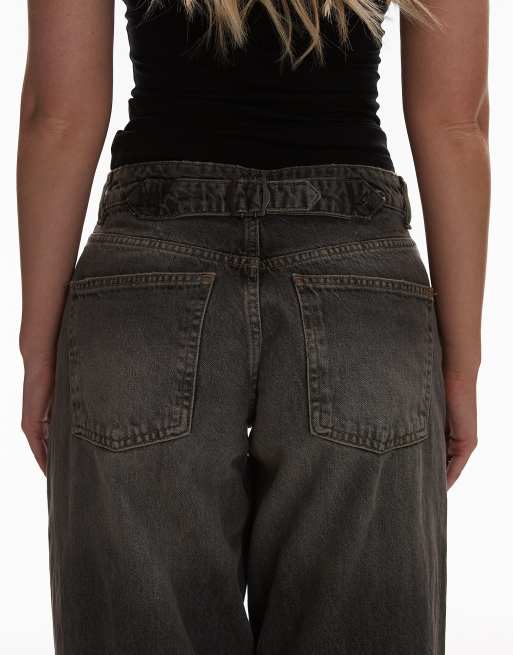Topshop Hourglass Cinch low rise relaxed jeans in dark vintage gray