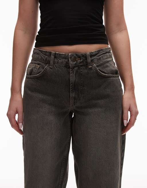 Topshop Hourglass Cinch low rise relaxed jeans in dark vintage gray