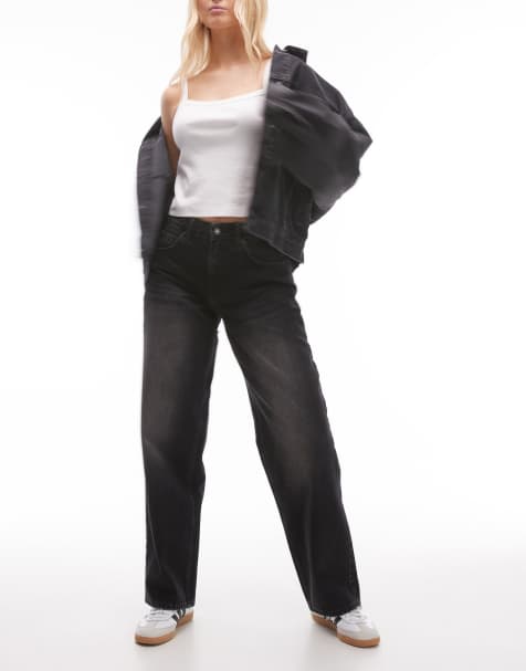 Topshop Hourglass Cinch low rise relaxed jeans in deep black - view 1