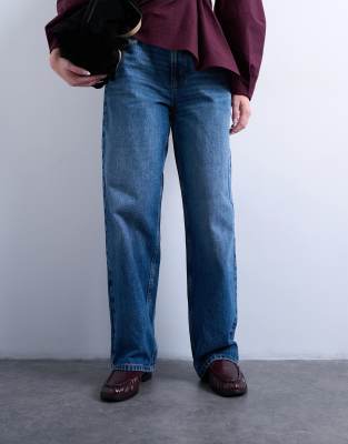 Topshop Hourglass Cinch Low Rise Relaxed Jeans In Blue