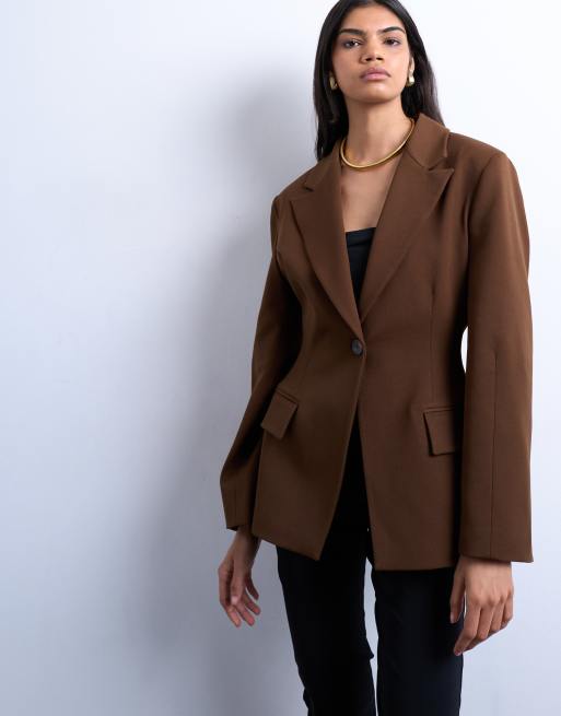 Topshop hourglass cinched blazer in brown