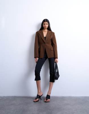 Topshop Hourglass Cinched Blazer In Brown