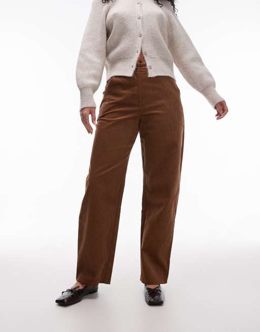 Topshop Hourglass - Corduroy broek met wijde ronde pijpen in bruin