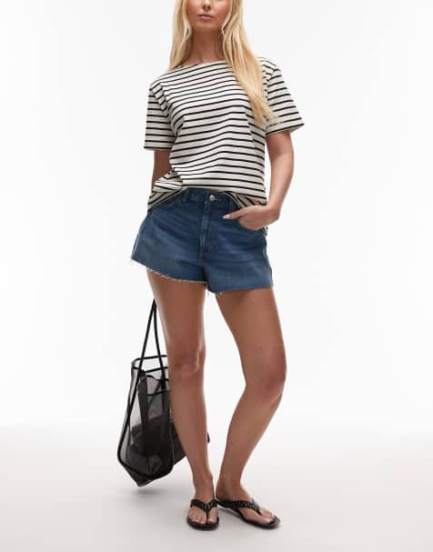 Topshop Hourglass denim A-line shorts in mid blue - view 1