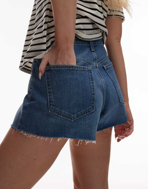 Topshop Hourglass denim A-line shorts in mid blue, 4 of 5