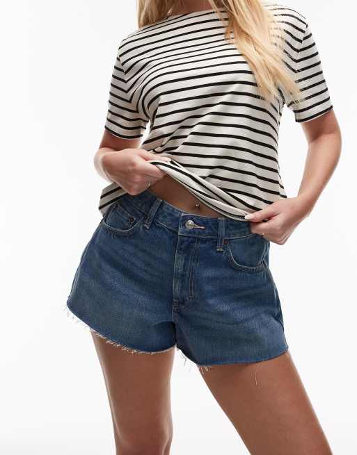 Topshop Hourglass denim A-line shorts in mid blue, 5 of 5