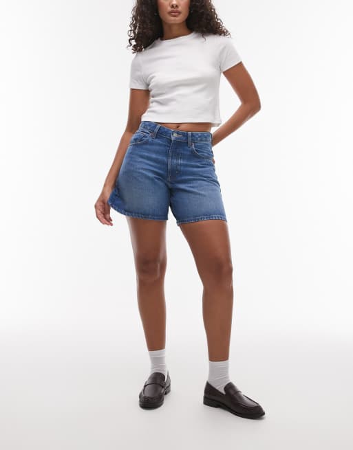 Topshop Hourglass denim Editor shorts in mid blue