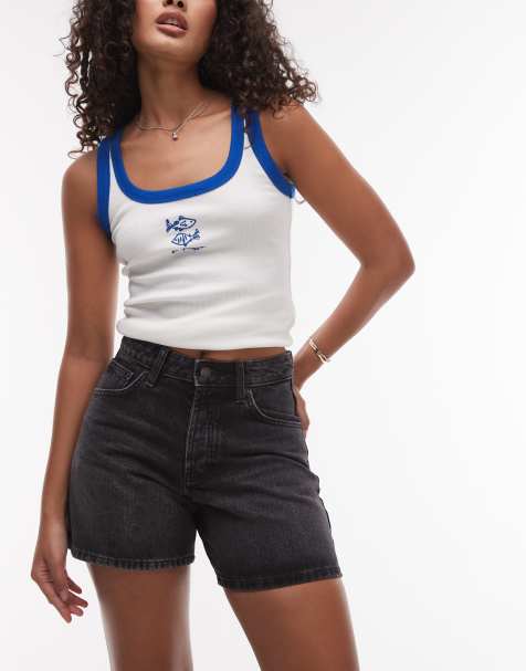 Topshop Hourglass denim Editor shorts in washed black - view 1