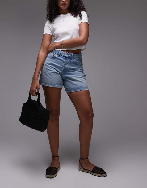 Topshop Hourglass - Editor - Afblegede blå denimshorts - view 1
