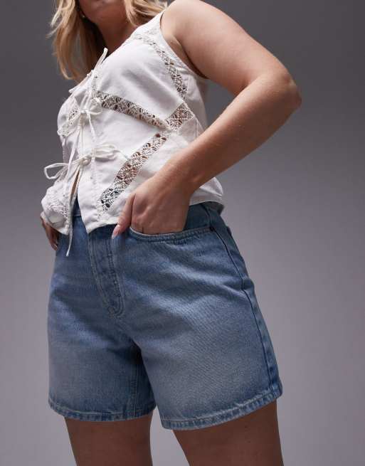 Topshop Hourglass - Editor - Afblegede shorts i denim