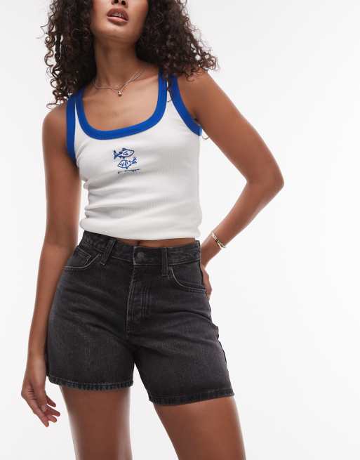 Topshop Hourglass - Editor - Forvaskede sorte denimshorts