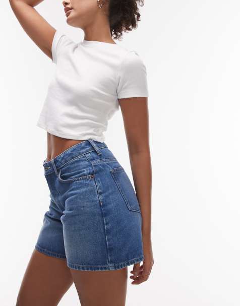 Topshop Hourglass – Editor – Jeansshorts in Mittelblau - view 1