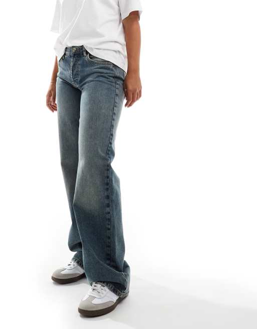 Topshop Hourglass - Ember - Beskidte blå jeans med lav talje og vide ben