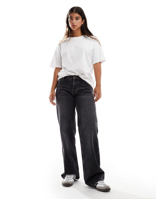  Topshop Hourglass – Ember – Jeans mit niedrigem Bund, weitem Bein und schwarzer Dirty-Waschung
