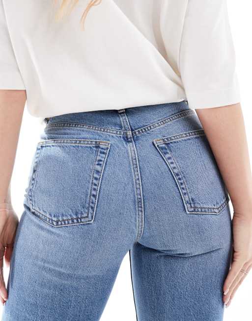 Topshop Hourglass Ember low rise straight leg jean in mid blue ASOS