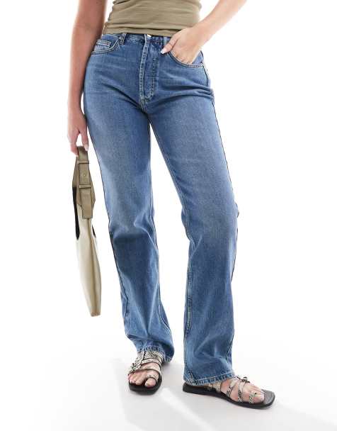 Topshop Hourglass Ember low rise wide leg jean in mid blue - view 1