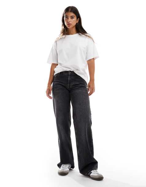 Topshop Hourglass - Ember - Sorte jeans med beskidt vask og lav talje samt vide ben - view 1