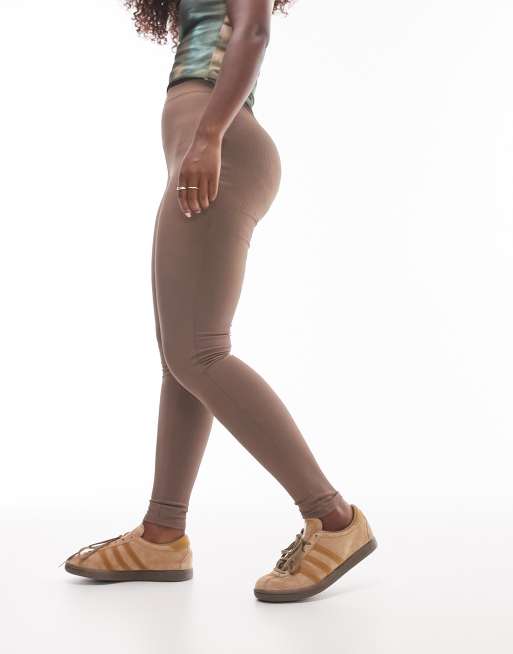 Topshop Hourglass – Eng geschnittene, gerippte Leggings in Schokobraun
