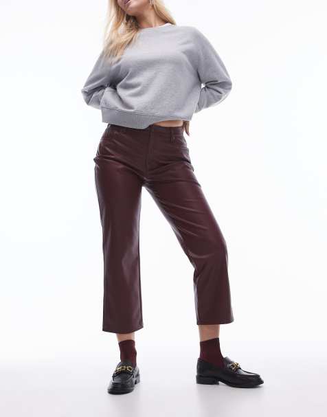 Topshop Hourglass - Enkellange broek van imitatieleer met rechte pijpen in bordeauxrood - view 1