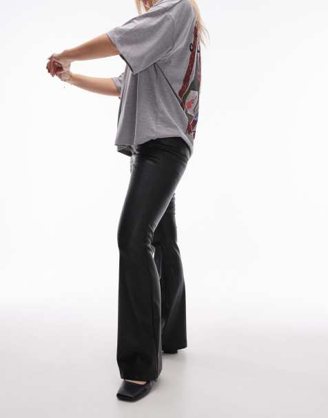 Topshop Hourglass faux leather flare trouser in black