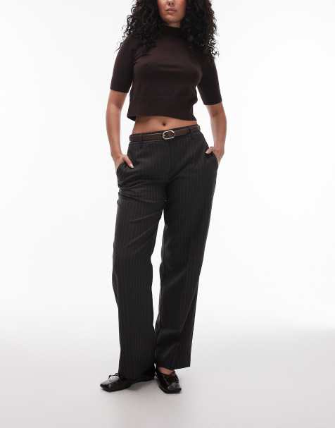 Topshop Hourglass - Gestreepte broek met lage taille in antracietgrijs - view 1