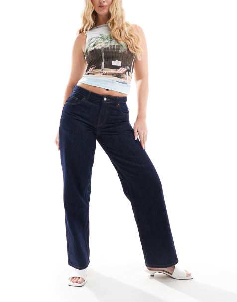 Topshop Hourglass - Indigoblå jeans i råt look med afslappet pasform og lav talje samt indsyninger - view 1