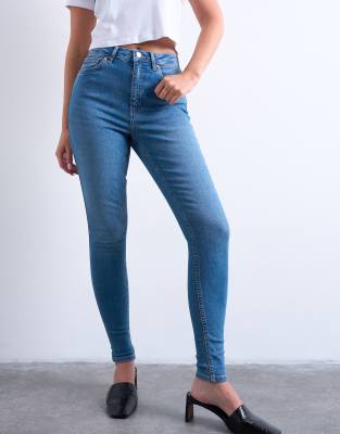 Topshop Hourglass - Jamie - Eng geschnittene Jeans in Mittelblau mit hohem Bund