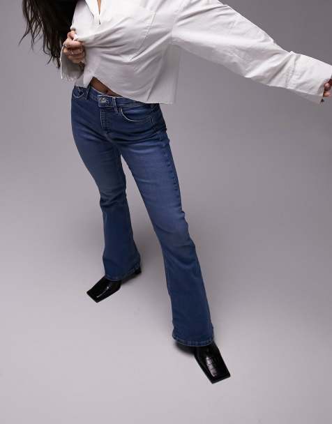 Topshop Hourglass Jamie Flare high rise jeans in mid blue - view 1