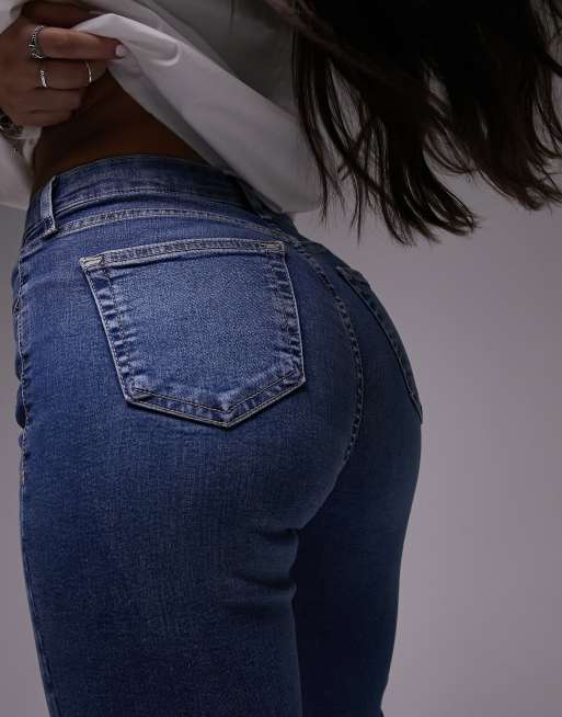 Topshop Hourglass Jamie Flare high rise jeans in mid blue, 2 of 5