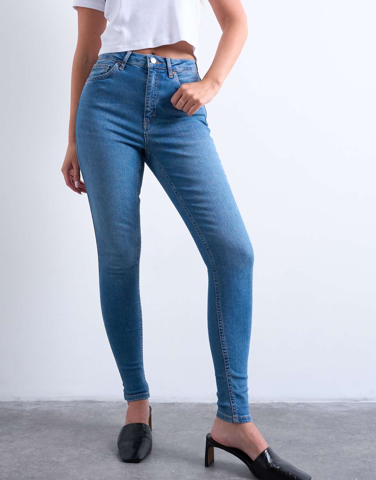 Topshop Hourglass Jamie high rise skinny jean in mid blue