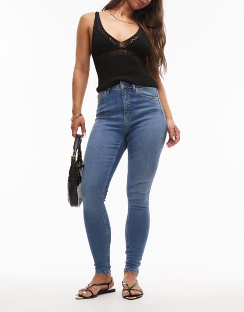 Topshop Hourglass Jamie high rise skinny jeans in mid blue - view 1