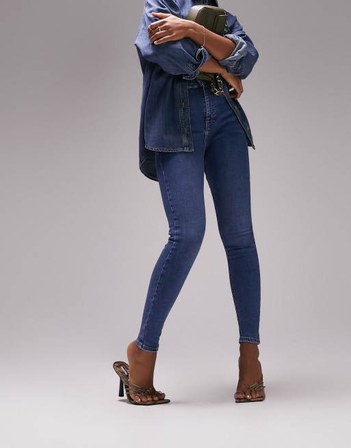 Topshop Jamie Tall High Waisted Skinny Jeans in Blue Size UK10 W28/L36 RRP  £40