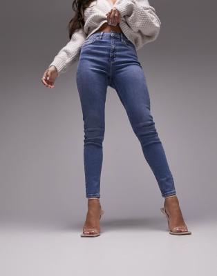 Topshop Hourglass - Jamie - Jeans in Mittelblau mit hohem Bund