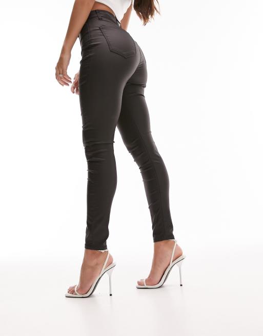 Topshop Hourglass – Joni – Czarne powlekane jeansy o bardzo obcisłym kroju z podwyższonym stanem