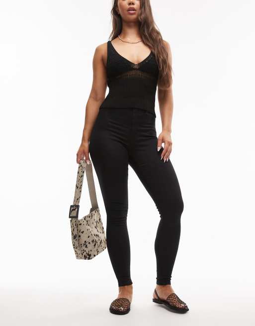 Topshop Hourglass – Joni – Dopasowane czarne jeansy z podwyższonym stanem