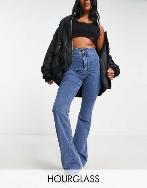 Topshop Hourglass Joni flare jeans in mid blue - view 1