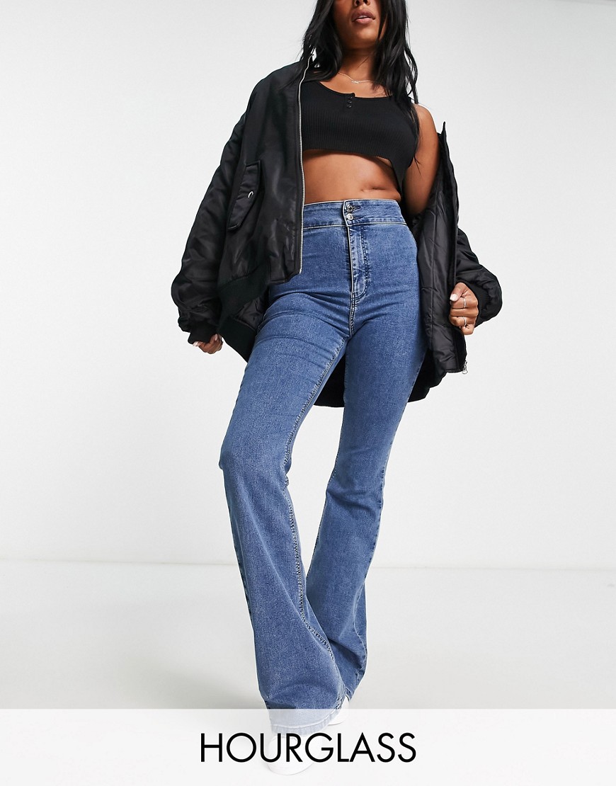 Topshop Hourglass Joni flare jeans in mid blue