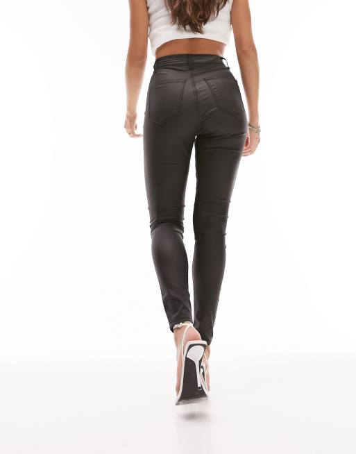 Topshop Hourglass Joni jeans in coated black | ASOS