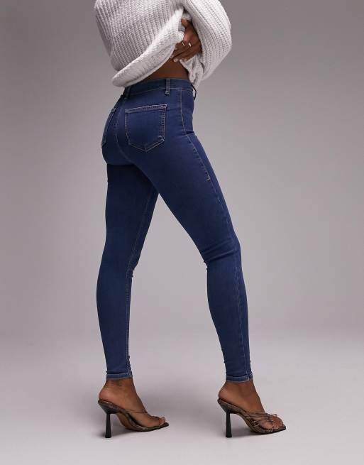 Topshop Hourglass - Joni - Mellemblå forvaskede super skinny-jeans med høj talje