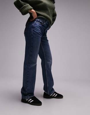 Topshop Hourglass - Kort - Gerade geschnittene Jeans in Mittelblau mit hohem Bund