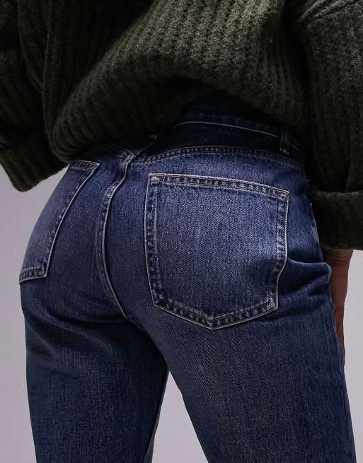 Topshop Hourglass Kort high rise straight jean in mid blue, 4 of 5