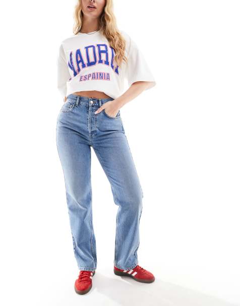 Topshop Hourglass Kort high rise straight jean in mid blue - view 1