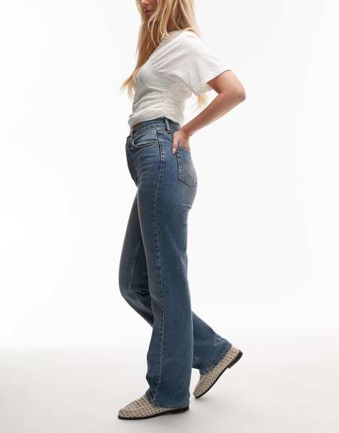 Topshop Hourglass Kort high rise straight jean in mid blue - view 2