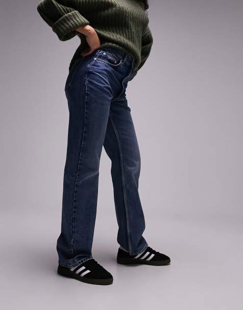 Topshop Hourglass Kort high rise straight jean in mid blue