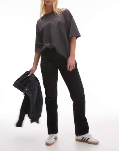 Topshop Hourglass - Kort - Rechte jeans met hoge taille in zwart met wassing - view 1