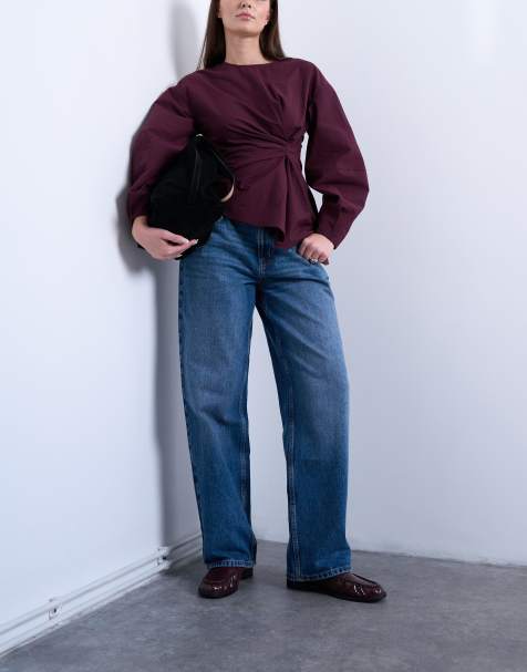 Topshop - Hourglass - Lavtaljede vintage-blå jeans med afslappet pasform og justerbar talje - view 1