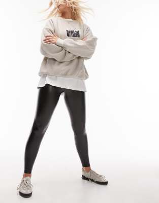 Topshop Hourglass faux leather legging in black  - ASOS Price Checker