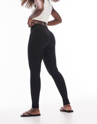 Topshop Hourglass - Leggings aus schwerem Material in Schwarz mit langem Schnitt und breitem Bund