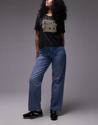 Topshop Hourglass Low Rise Column Jeans In Mid Blue