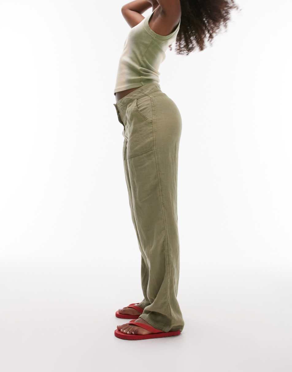 Khaki Cargo Low Rise Straight Leg Pants